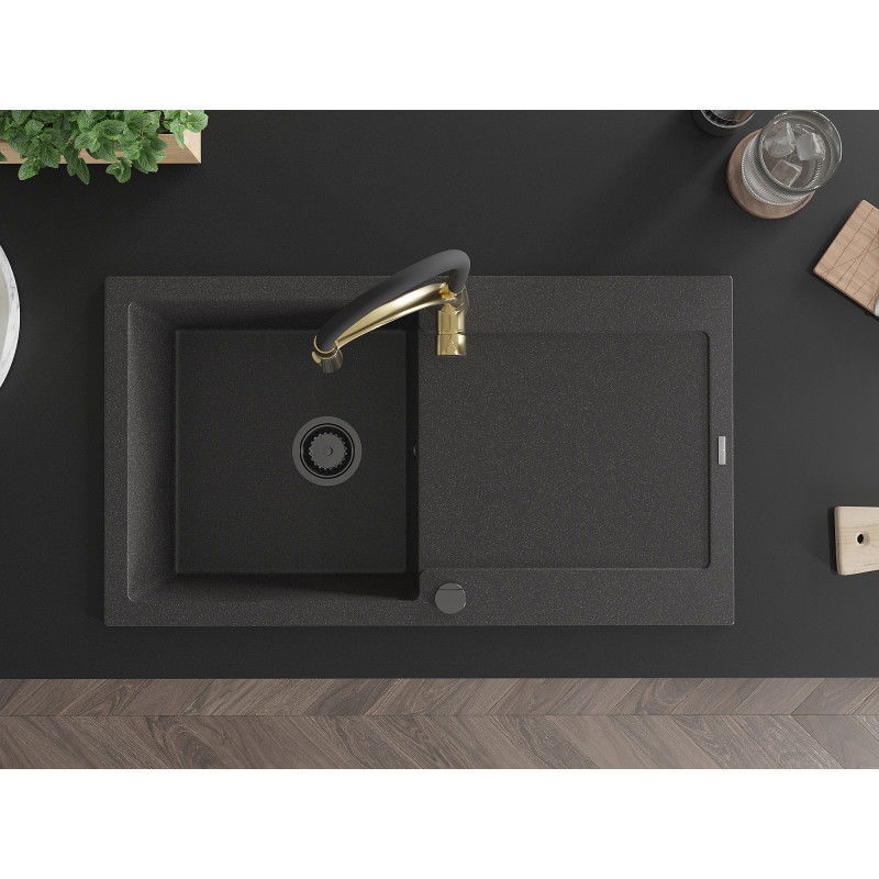 Mexen Leo мивка от гранит с 1 камера с отцедник и кухненски смесител Aster, черно напръскано - 6501-76-73450-57-B