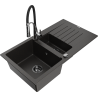 Mexen Matias гранитна мивка 1,5-коморна с отцедник и кухненски смесител Aster, черен/златист металик - 6502-75-73450-07-B