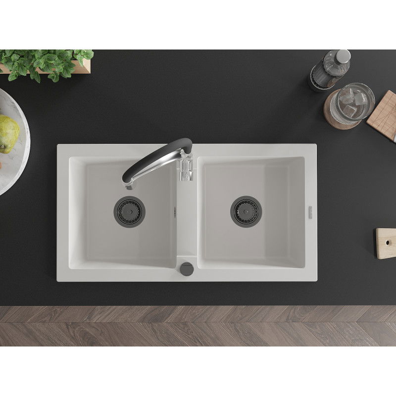 Mexen Mario гранитна кухненска мивка с 2 отделения с кухненски смесител Aster,