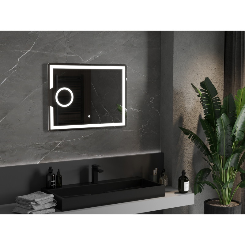 Mexen Onyx осветено баняно огледало с козметично огледалце 80 x 60 см, LED 6000K,