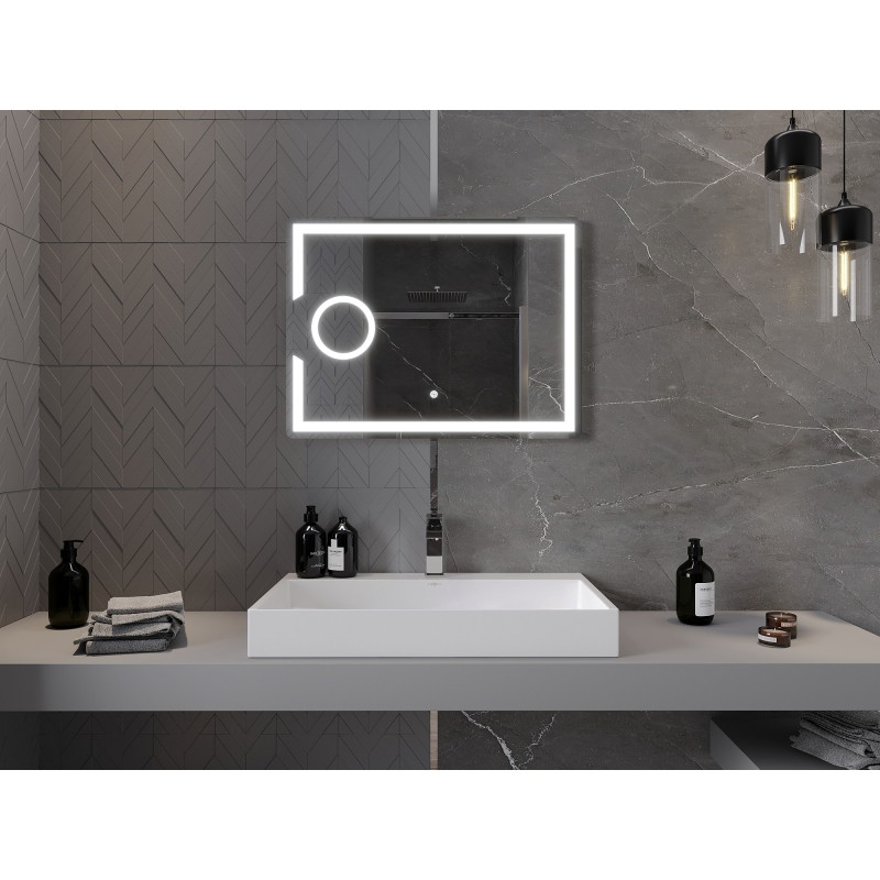 Mexen Onyx осветено баняно огледало с козметично огледалце 80 x 60 см, LED 6000K,