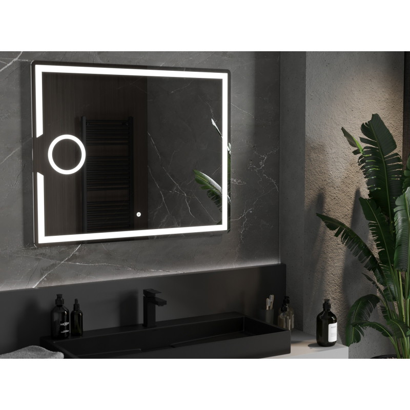 Mexen Onyx огледало за баня с подсветка с козметично огледало 100 x 80 cm, LED 6000K,