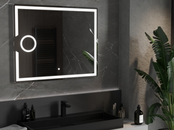 Mexen Onyx огледало за баня с подсветка с козметично огледало 100 x 80 cm, LED 6000K,