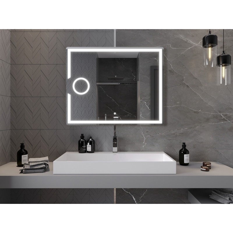 Mexen Onyx огледало за баня с подсветка с козметично огледало 100 x 80 cm, LED 6000K,