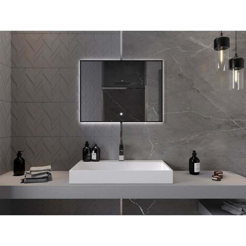 Mexen Erma осветено огледало за баня 80 x 60 см, LED 6000K, антиконденз, черна рамка - 9814-080-060-611-70