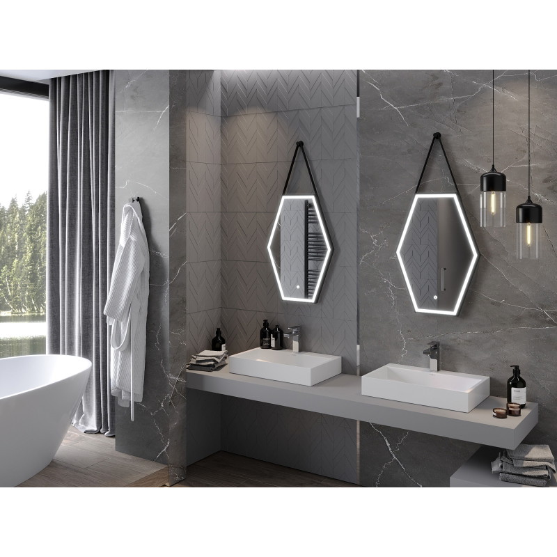 Mexen Orla Светещо огледало за баня 50 x 70 см, LED 6000K, анти-пара, черна рамка
