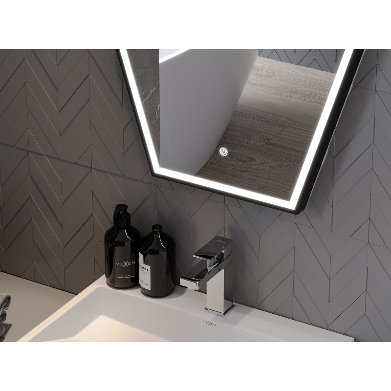 Mexen Orla осветено огледало за баня 60 x 80 cm, LED 6000K, анти-конденз, черна рамка