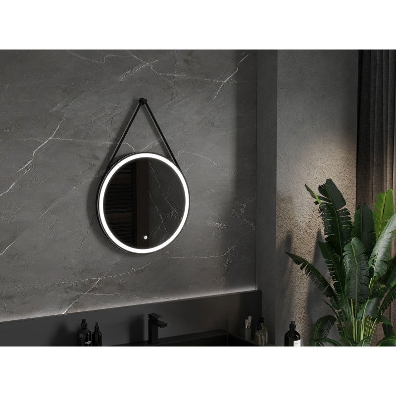 Mexen Reni осветено кръгло огледало за баня, 60 см, LED 6000K, антипара, черна рамка - 9812-060-060-611-70