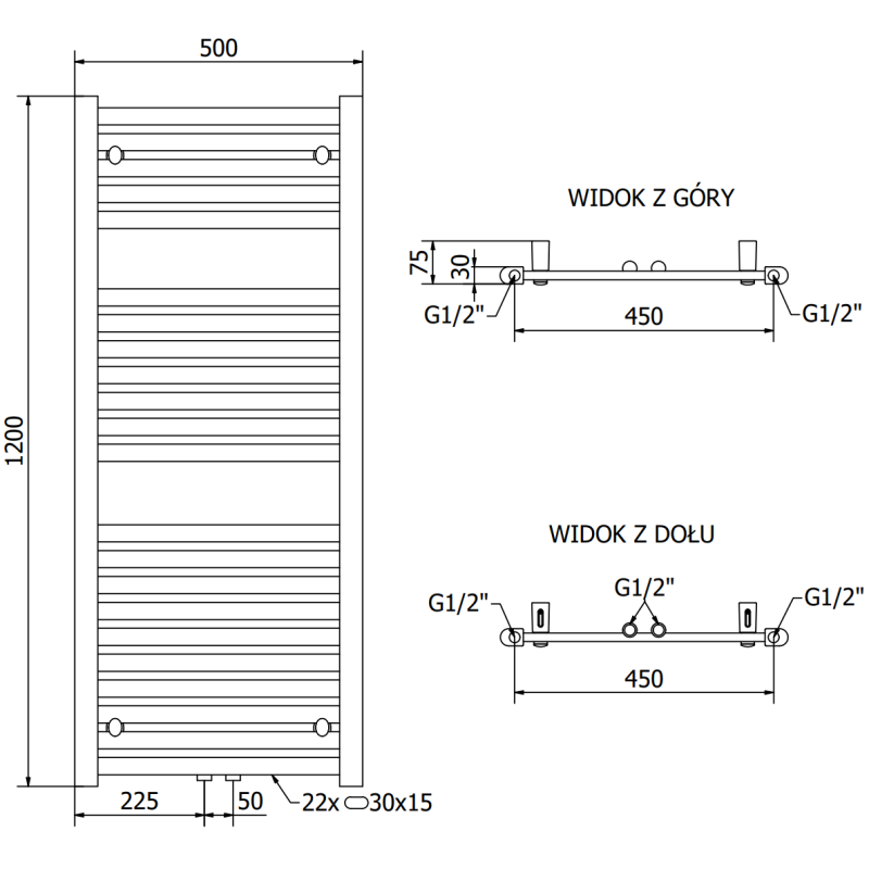 Mexen Hades радиатор за баня 1200 x 500 мм, 570 W, черен - W104-1200-500-00-70