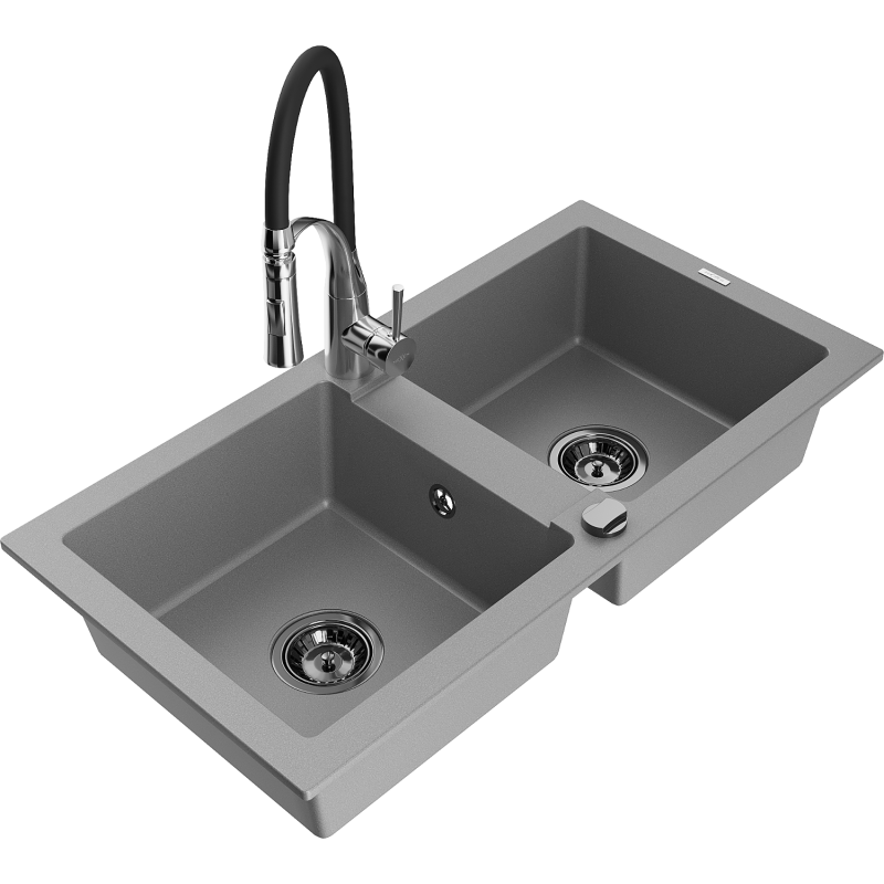 Mexen Mario гранитна двукаморна кухненска мивка с кухненски смесител Aster,