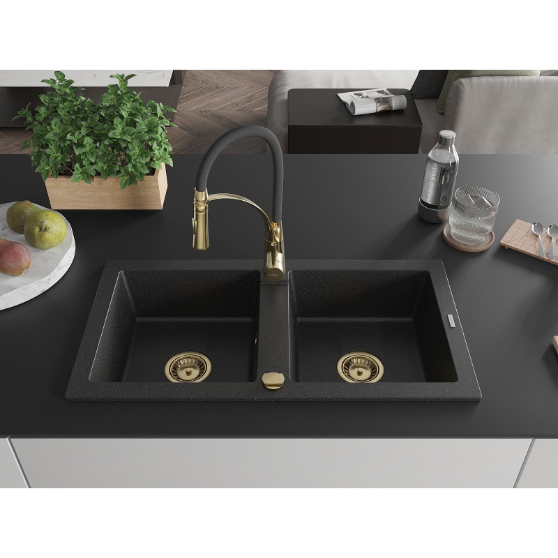 Mexen Mario гранитна кухненска мивка с 2 отделения и кухненски смесител Aster,