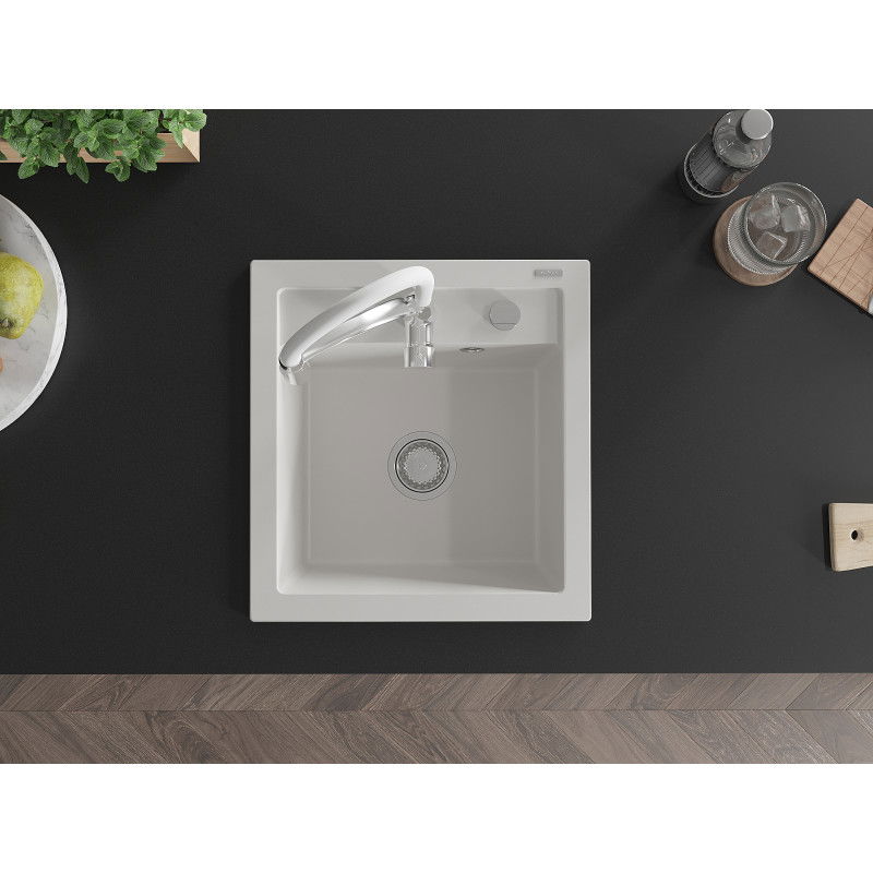 Mexen Vito гранитна мивка с 1 камера с кухненски смесител Aster, бял - 6503-20-73450-02