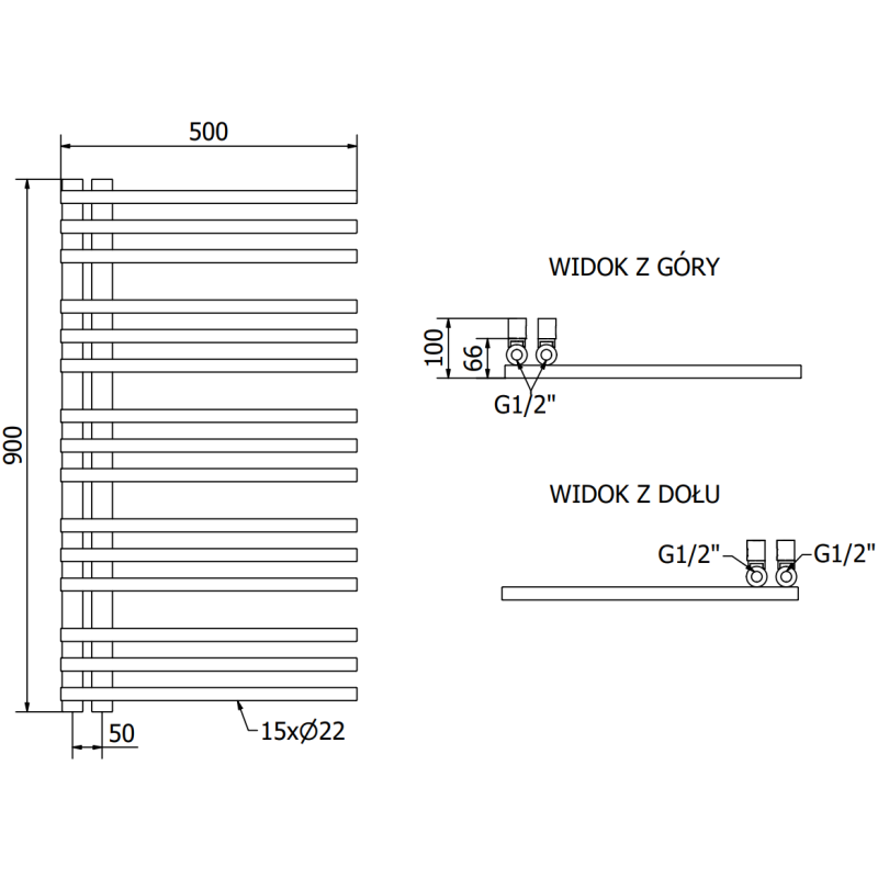 Mexen Neptun декоративен радиатор за баня 900 x 500 mm, 369 W, черен - W101-0900-500-00-70