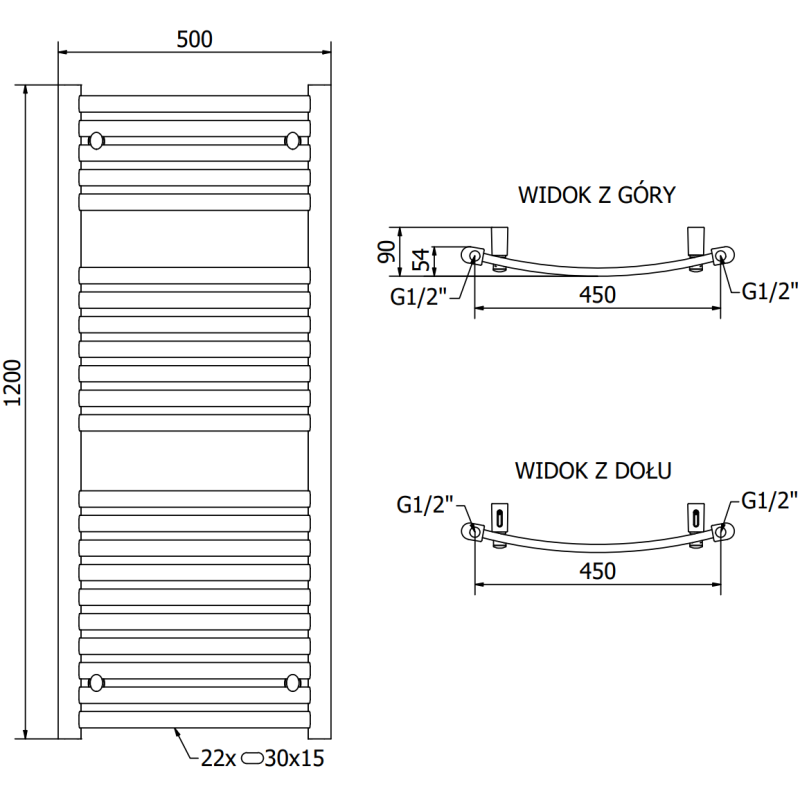 Mexen Helios радиатор за баня 1200 x 500 мм, 567 W, черен - W103-1200-500-00-70
