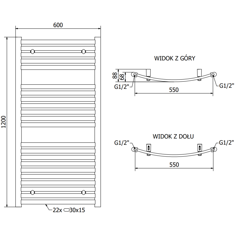 Mexen Helios радиатор за баня 1200 x 600 mm, 563 W, бял - W103-1200-600-00-20