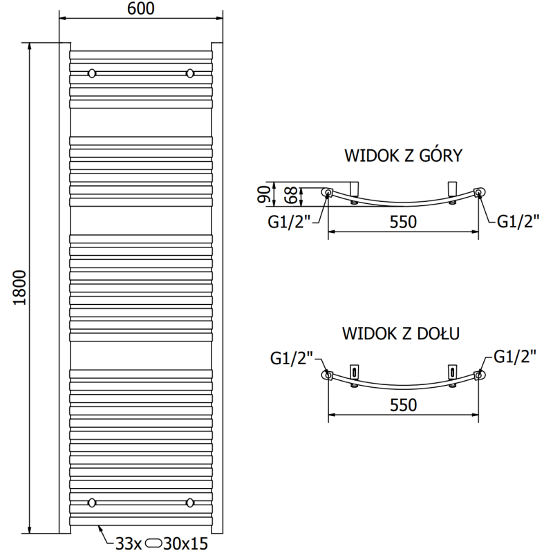Mexen Helios радиатор за баня 1800 x 600 мм, 990 W, бял - W103-1800-600-00-20