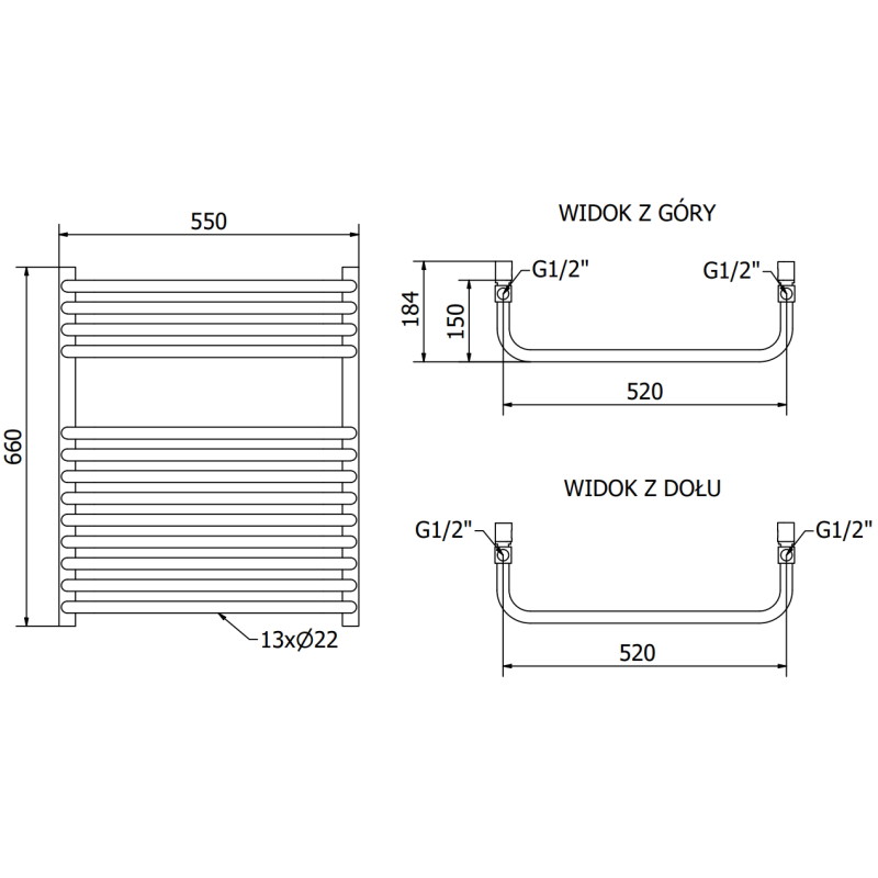 Mexen Apollo баня радиатор 660 x 550 mm, 386 W, черен - W117-0660-550-00-70