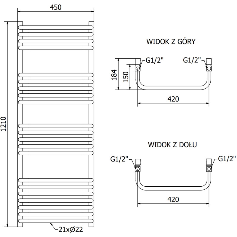 Mexen Apollo баня радиатор 1210 x 450 мм, 566 W, бял - W117-1210-450-00-20