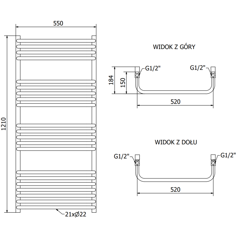 Mexen Apollo радиатор за баня 1210 x 550 мм, 641 W, бял - W117-1210-550-00-20