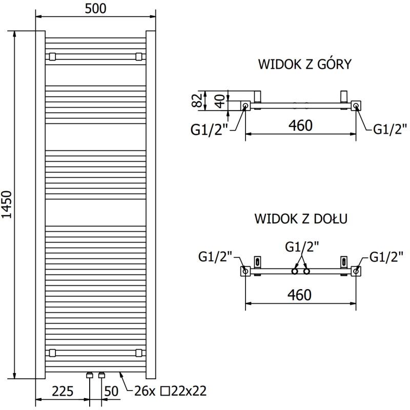 Mexen Pluton баня радиатор 1450 x 500 мм, 721 W, черен - W106-1450-500-00-70
