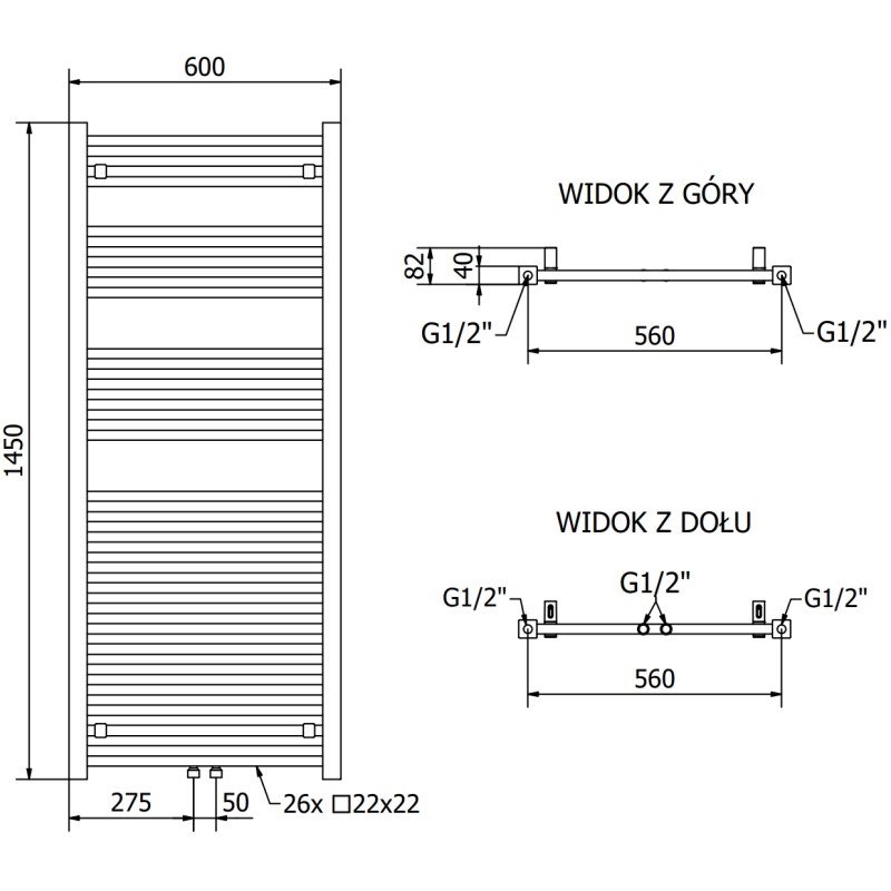 Mexen Pluton баня радиатор 1450 x 600 мм, 835 W, черен - W106-1450-600-00-70
