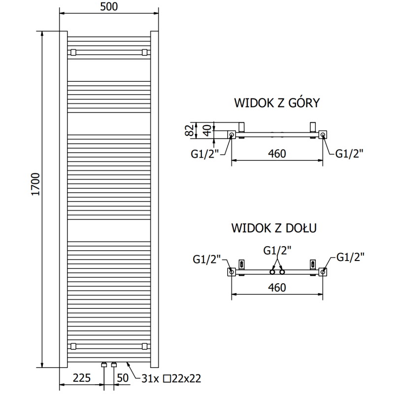 Mexen Pluton баня радиатор 1700 x 500 мм, 855 W, бял - W106-1700-500-00-20
