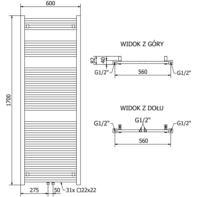Mexen Pluton баня радиатор 1700 x 600 мм, 991 W, бял - W106-1700-600-00-20