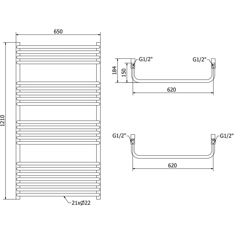 Mexen Apollo баня радиатор 1210 x 650 mm, 716 W, бял - W117-1210-650-00-20