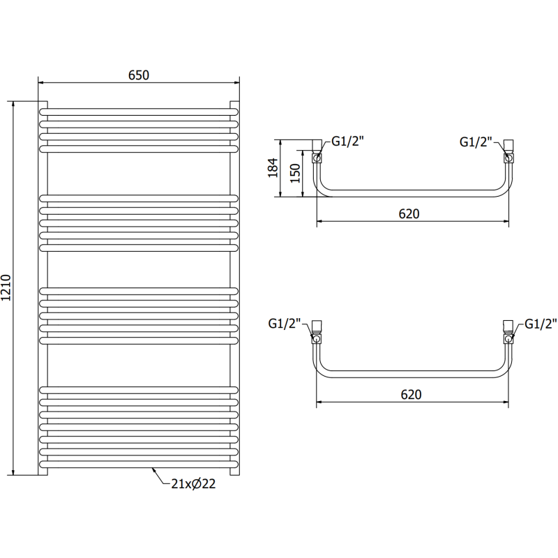 Mexen Apollo радиатор за баня 1210 x 650 mm, 713 W, черен - W117-1210-650-00-70