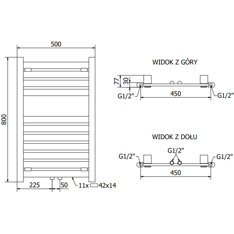 Mexen Uran радиатор за баня 800 x 500 мм, 364 W, черен - W105-0800-500-00-70
