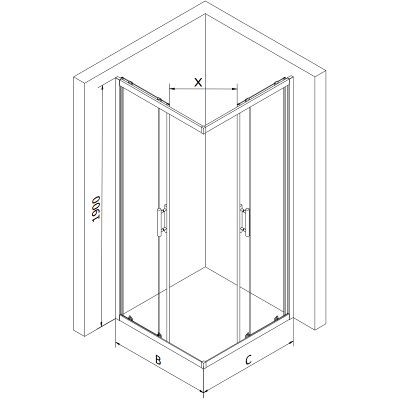 Mexen Rio квадратна душ кабина 90 x 90 см, графит, хром + корито Rio, бял - 860-090-090-01-40-4510