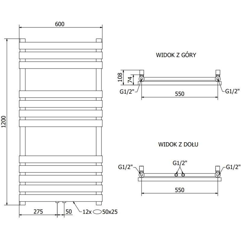 Mexen Jowisz баня радиатор 1200 x 600 мм, 594 W, бял - W107-1200-600-00-20