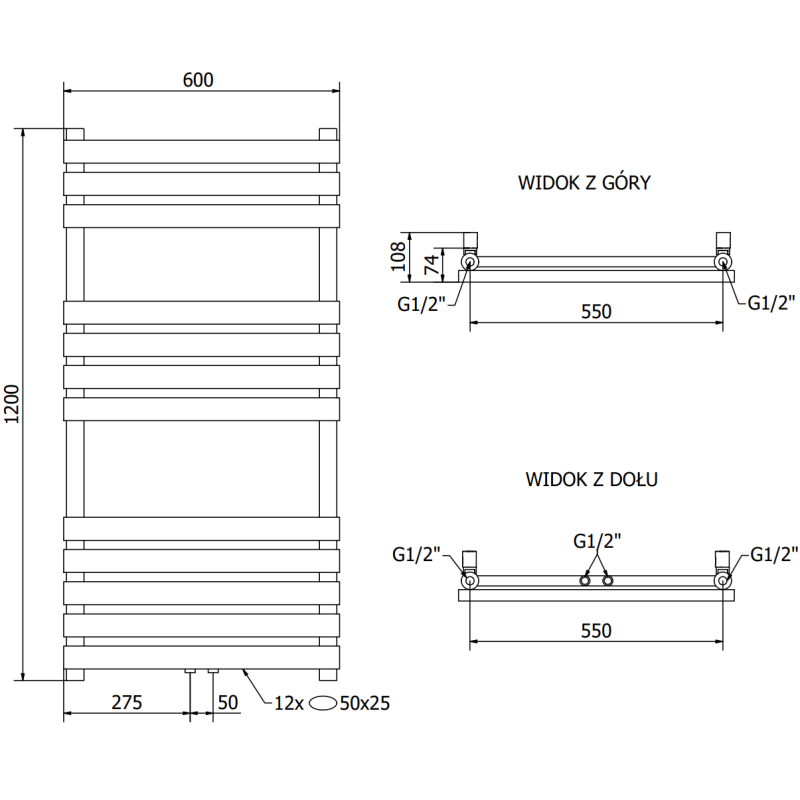 Mexen Jowisz радиатор за баня 1200 x 600 mm, 594 W, черен - W107-1200-600-00-70