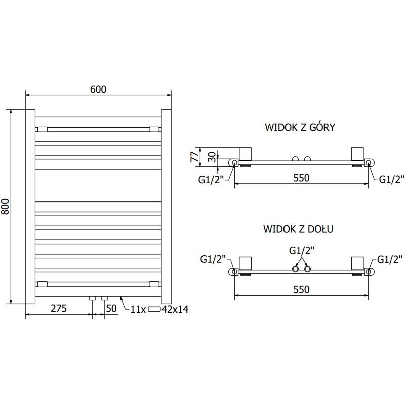 Mexen Uran баня радиатор 800 x 600 мм, 425 W, черен - W105-0800-600-00-70