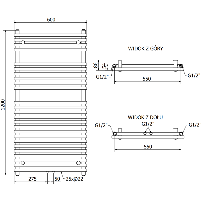 Mexen Sol банен радиатор 1200 x 600 мм, 520 W, хром - W125-1200-600-00-01