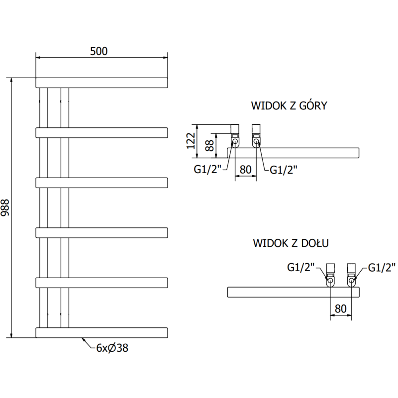 Mexen Jukon декоративен отоплител за баня 988 x 500 mm, бял - W116-0988-500-00-20