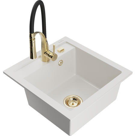 Mexen Vito кухненска мивка от гранит с 1 отделение и кухненски смесител Aster, бял - 6503-20-73450-57-G