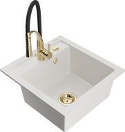 Mexen Vito кухненска мивка от гранит с 1 отделение и кухненски смесител Aster, бял - 6503-20-73450-57-G