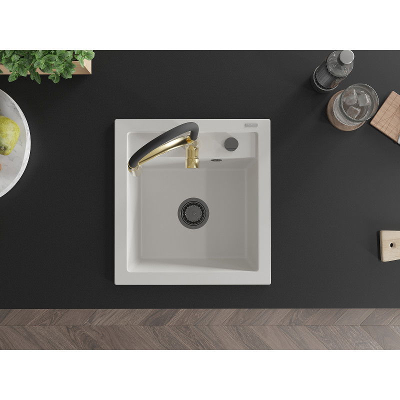 Mexen Vito гранитна мивка с 1 камера с кухненски смесител Aster, бял - 6503-20-73450-57-B