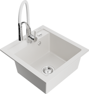 Mexen Vito гранитна мивка с 1 камера с кухненски смесител Aster, бял - 6503-20-73450-02