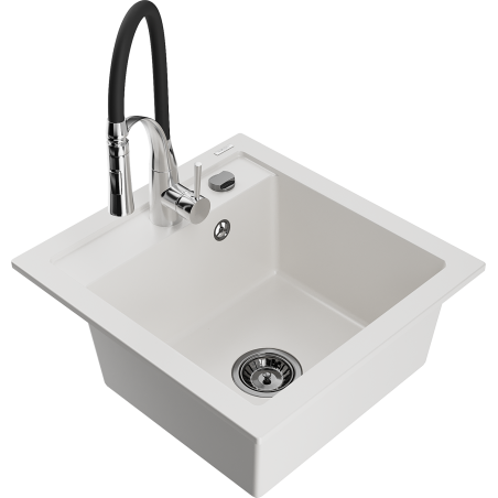 Mexen Vito гранитна мивка с 1 камера с кухненски смесител Aster, бял - 6503-20-73450-07-B