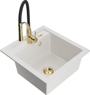 Mexen Vito гранитна мивка с 1 камера с кухненски смесител Aster, бял - 6503-20-73450-57-B