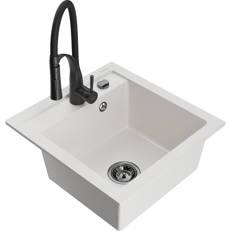 Mexen Vito гранитна мивка с 1 камера с кухненски кран Aster, бял - 6503-20-73450-70-B