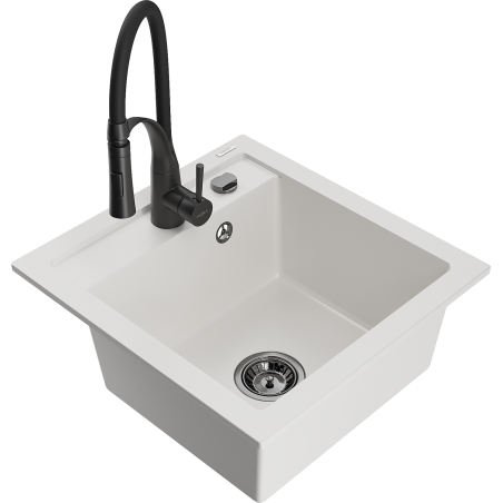 Mexen Vito гранитна мивка с 1 камера с кухненски кран Aster, бял - 6503-20-73450-70-B