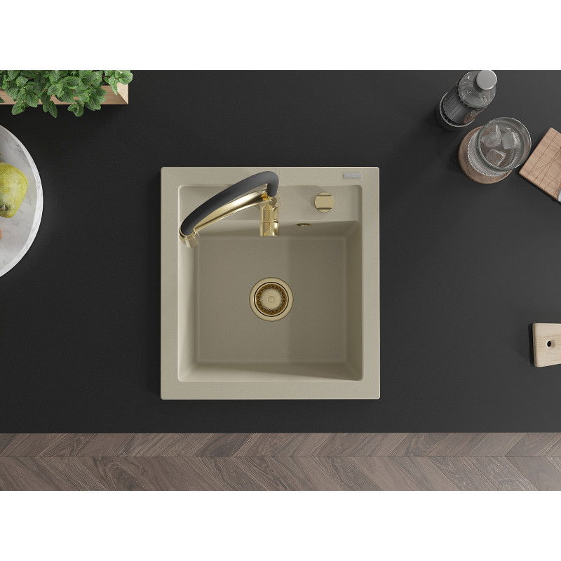 Mexen Vito гранитна мивка с едно корито с кухненски смесител Aster, бежов - 6503-69-73450-57-G