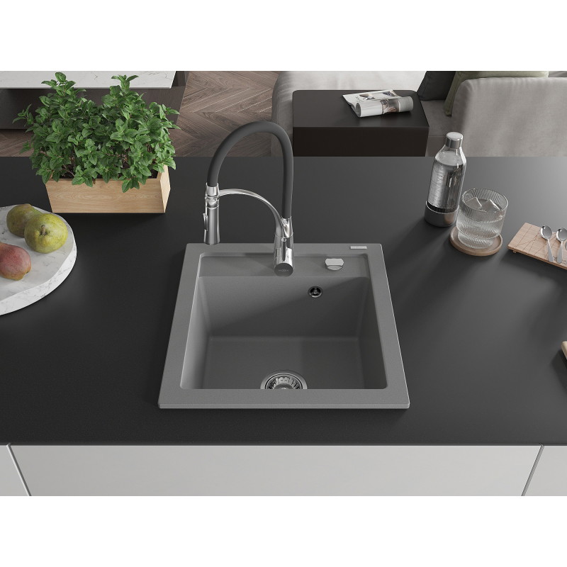 Mexen Vito гранитна мивка с 1 камера и кухненски смесител Aster, сив - 6503-71-73450-07
