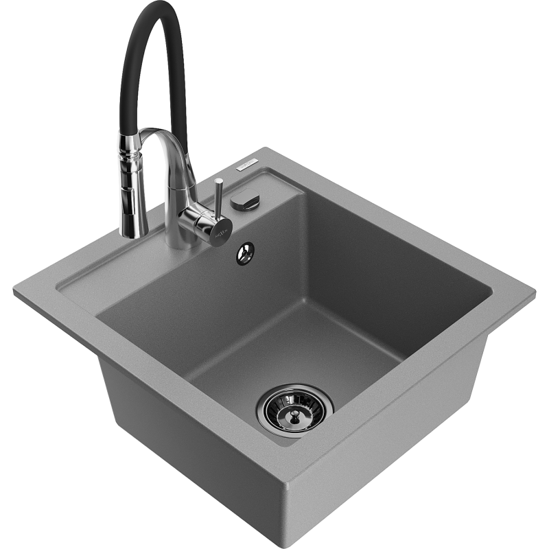 Mexen Vito гранитна мивка с 1 корито и кухненски смесител Aster, сив