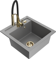 Mexen Vito еднокоморна гранитна мивка с кухненски смесител Aster, сива - 6503-71-73450-57-G