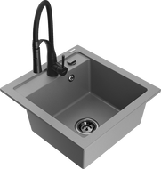 Mexen Vito кухненска мивка от гранит с 1 отделение с кухненски смесител Aster, сив - 6503-71-73450-70-B