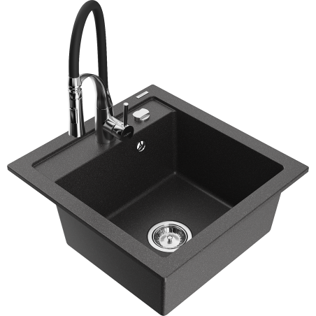 Mexen Vito гранитна кухненска мивка с 1 корито с батерия Aster, черна със